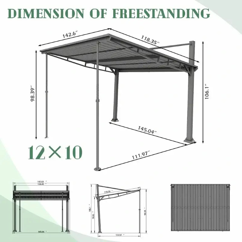 Domi Freestanding Gazebo with Slanted Roof#Size_10'x12'