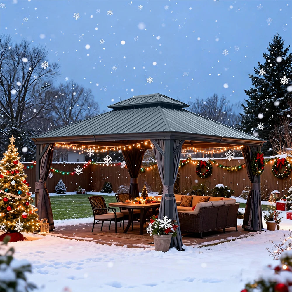 Aluminum Hardtop Gazebo Dark Gray with Drainage Gutters