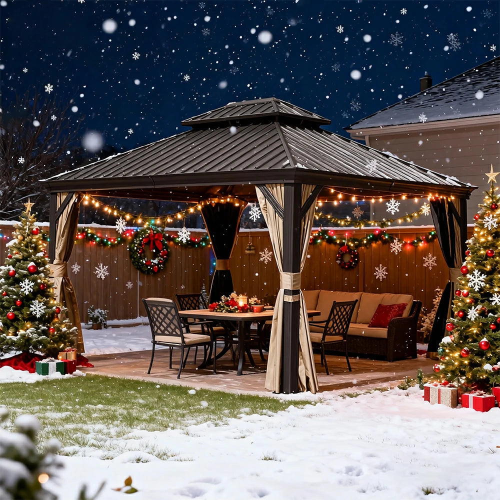 Aluminum Hardtop Gazebo Brown with Drainage Gutters