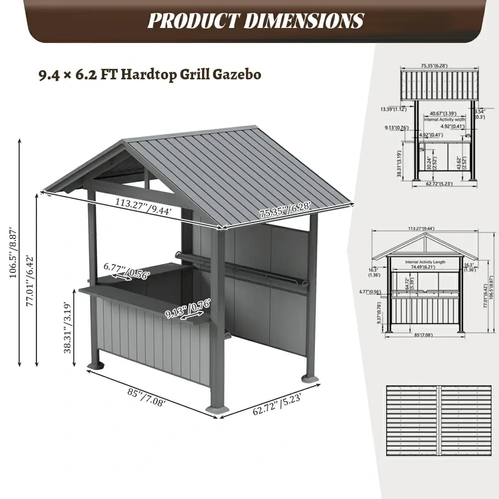 9' x 6' Hardtop Grill Gazebo#color_gray