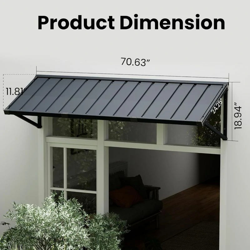 Gray Metal Window Awnings#size_70.63" W x 24" D x 18.94" H