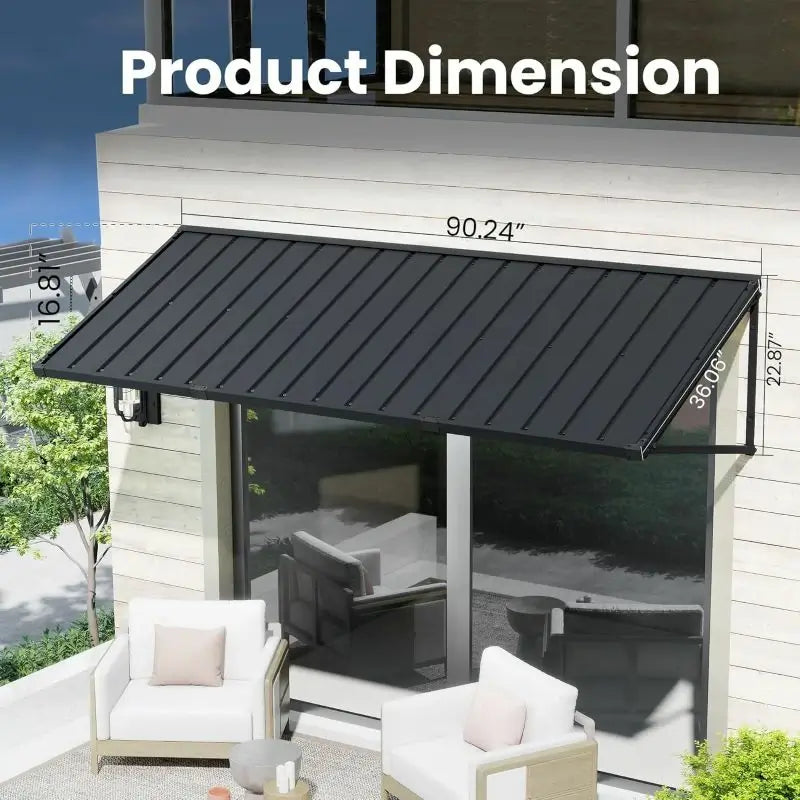 Gray Metal Window Awnings#size_90" W x 36" D x 22" H
