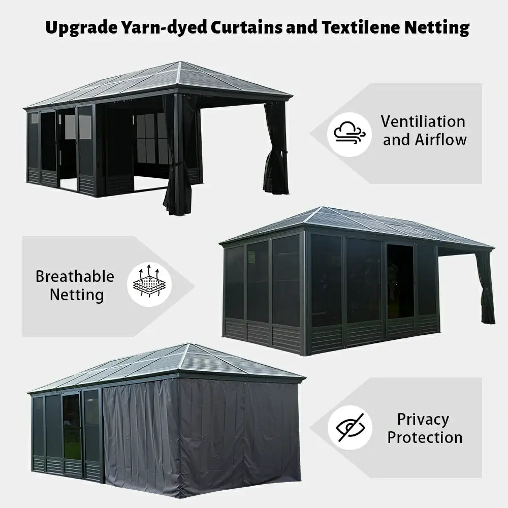 11'×21' Hardtop Sunroom & Gazebo - Front and Side Doors