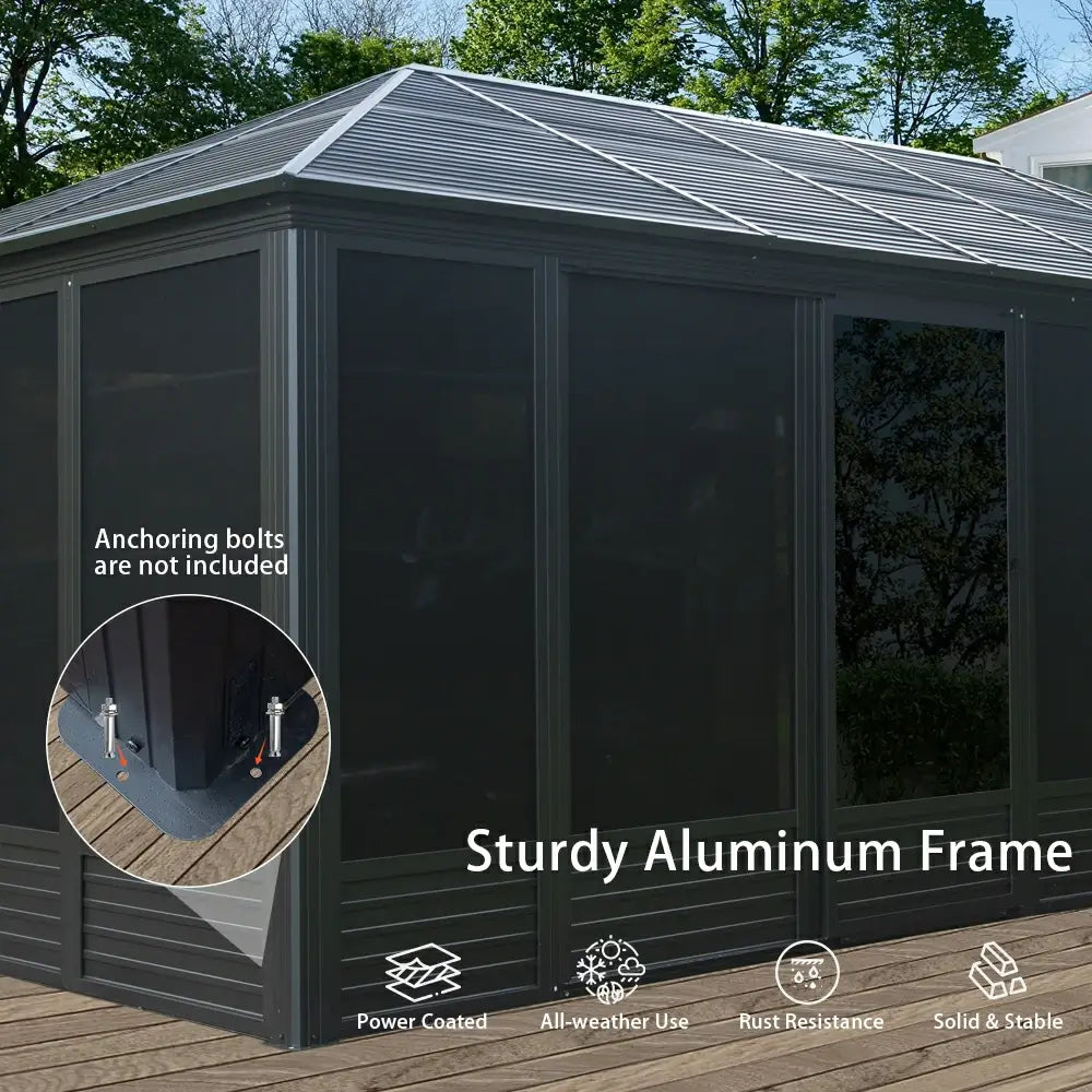 11'×21' Hardtop Sunroom & Gazebo - Front and Side Doors