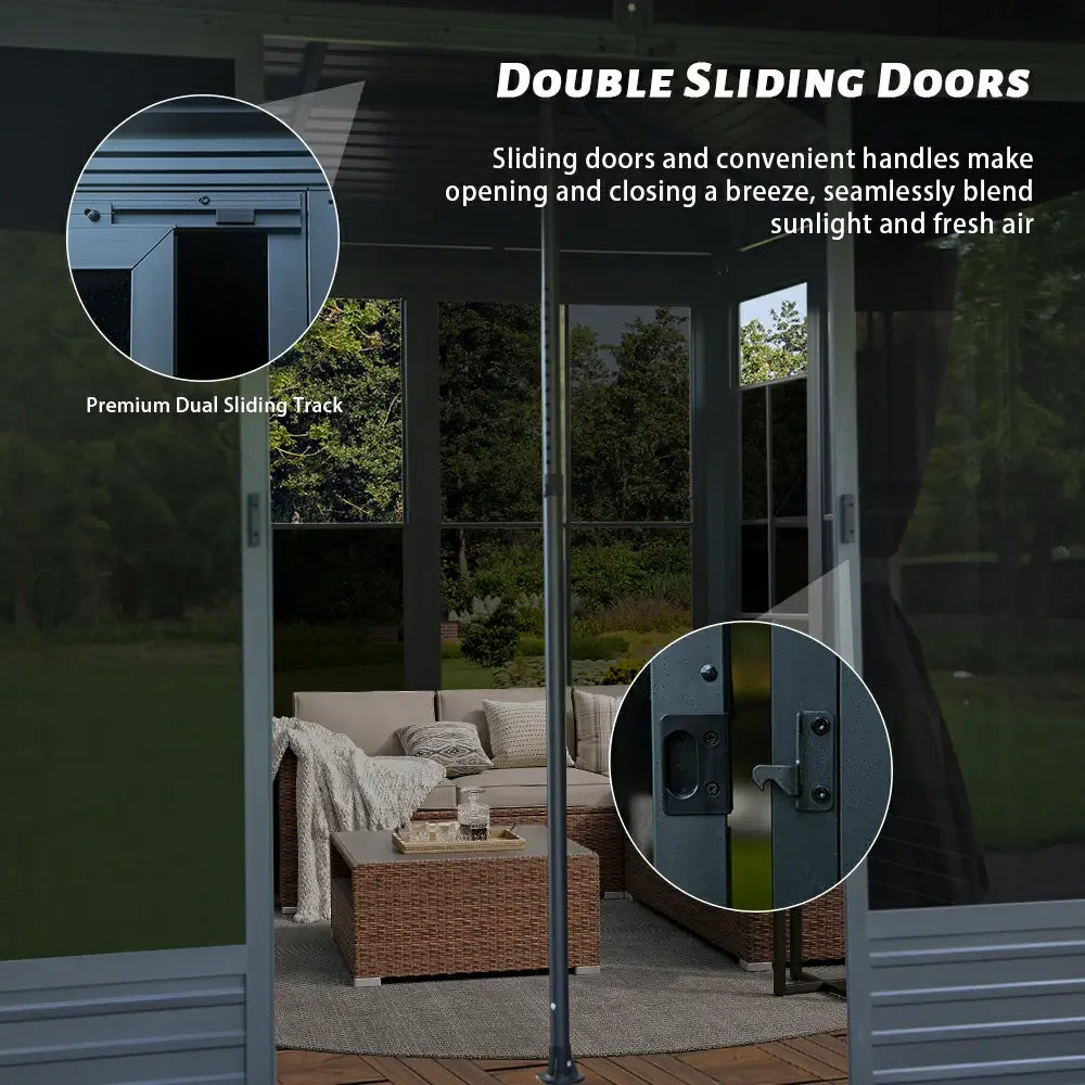 11'×21' Hardtop Sunroom & Gazebo - Front and Side Doors