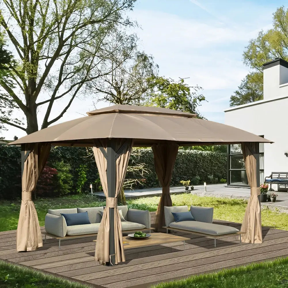 Domi Double Roof Soft Top Canopy Gazebo #size_10'x14'