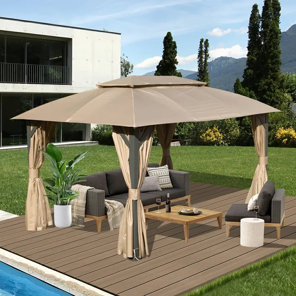 Domi Double Roof Soft Top Canopy Gazebo #size_10'x14'