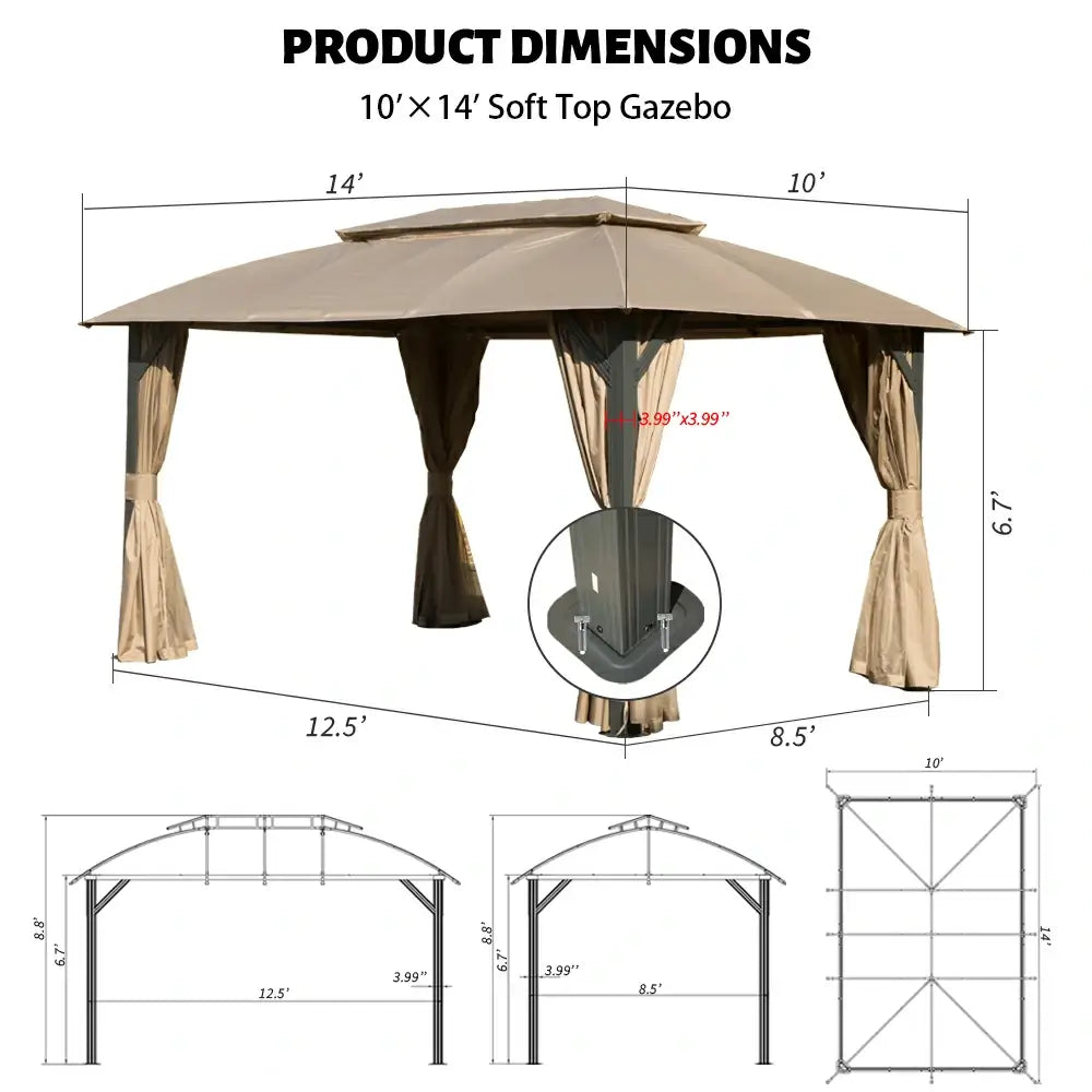 Domi Double Roof Soft Top Canopy Gazebo #size_10'x14'