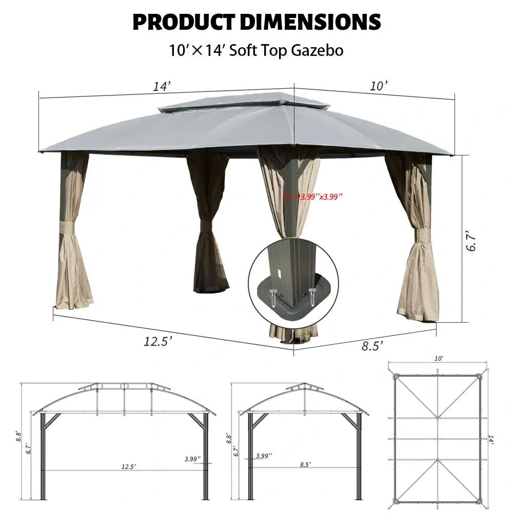 Domi Double Roof Soft Top Canopy Gazebo #size_10'x14'