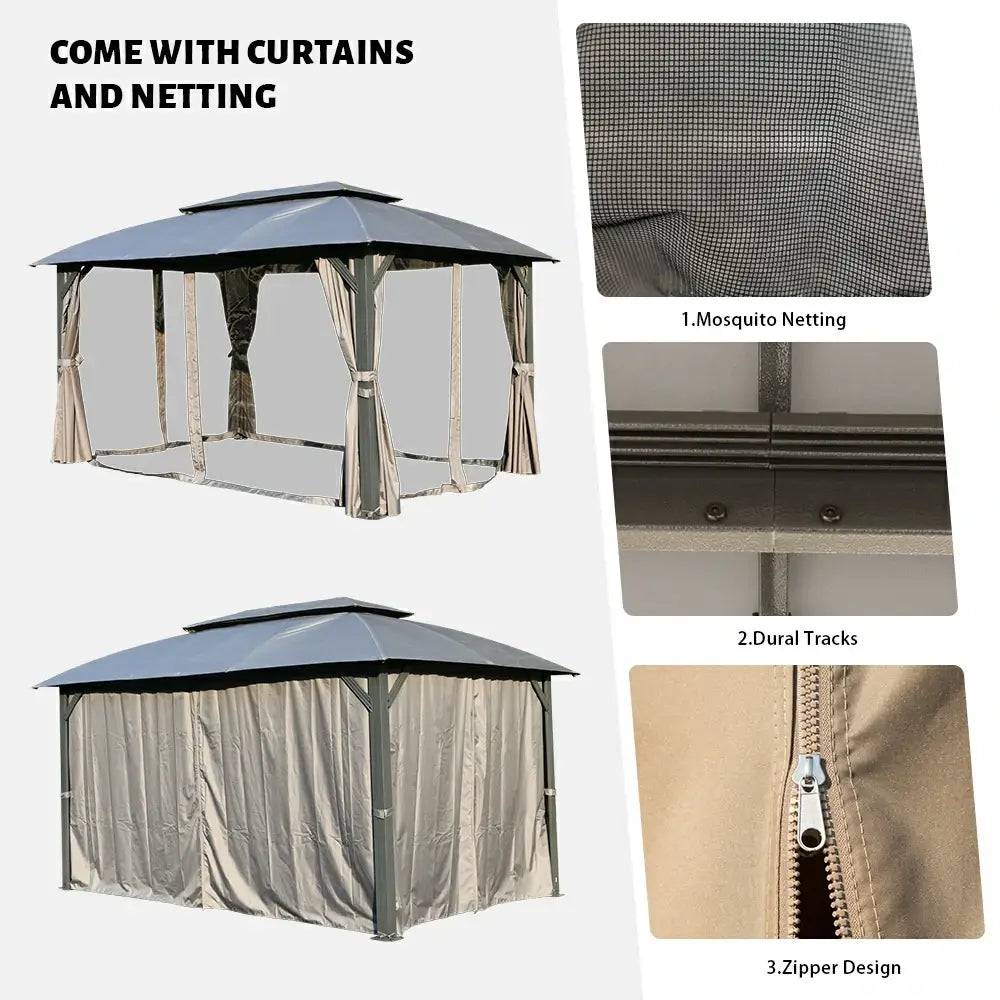 Domi Double Roof Soft Top Canopy Gazebo #size_10'x14'