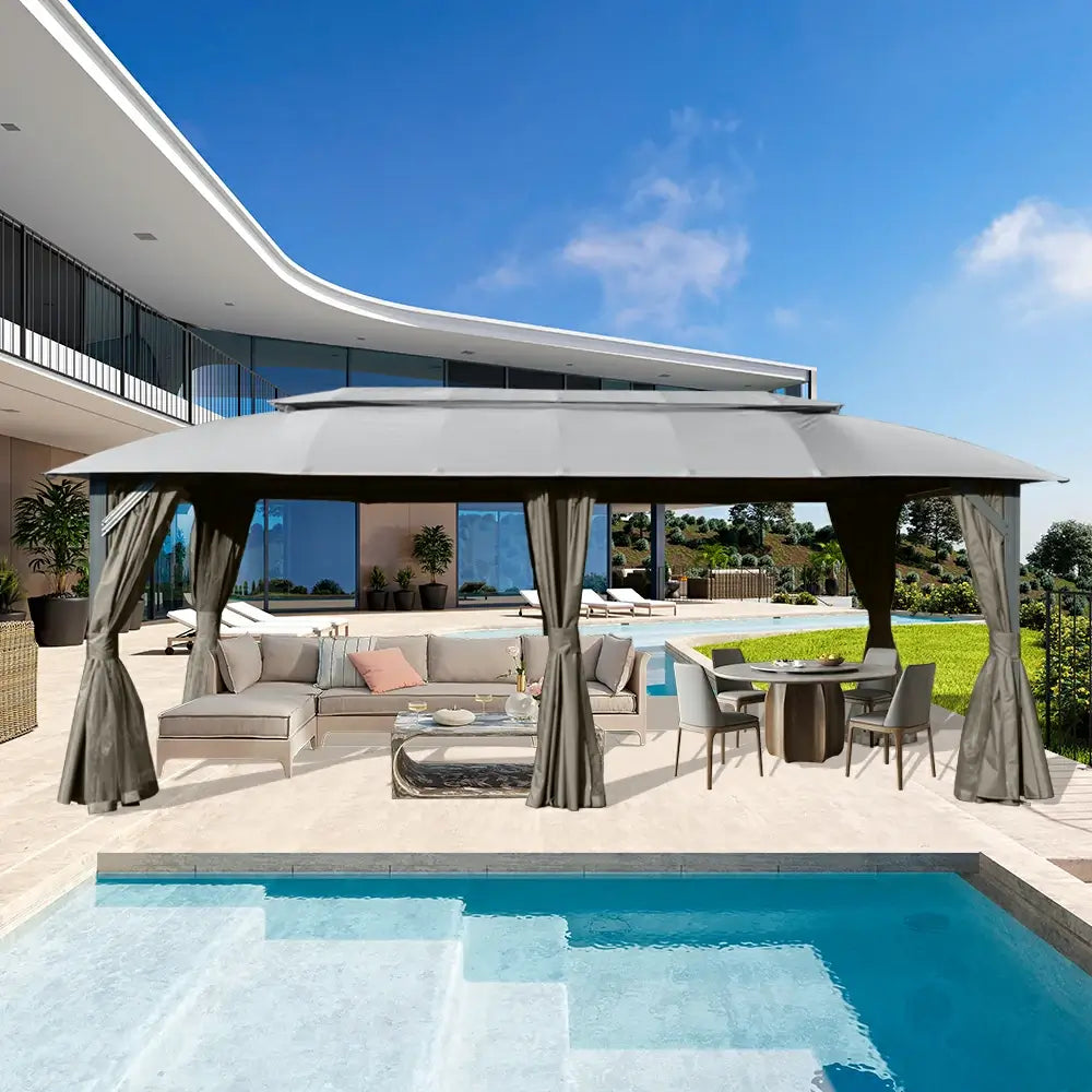 Domi Double Roof Soft Top Canopy Gazebo #size_10'x20'