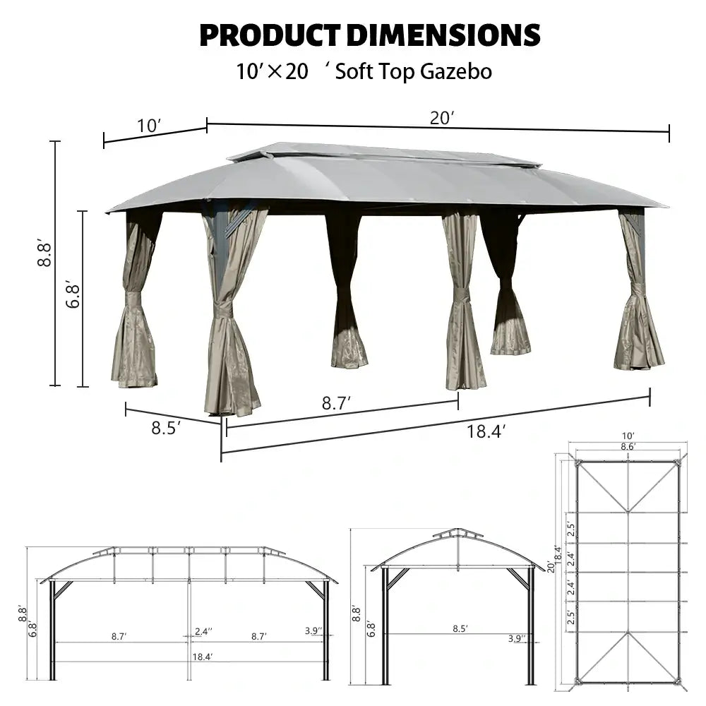 Domi Double Roof Soft Top Canopy Gazebo #size_10'x20'
