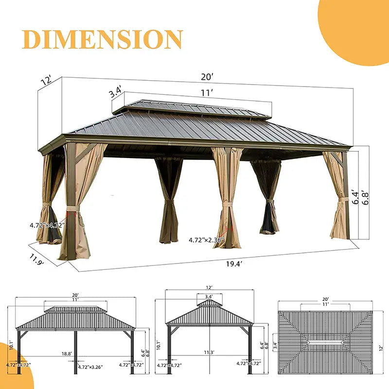 Domi Outdoor Living Hardtop Gazebo#size_12'x20'