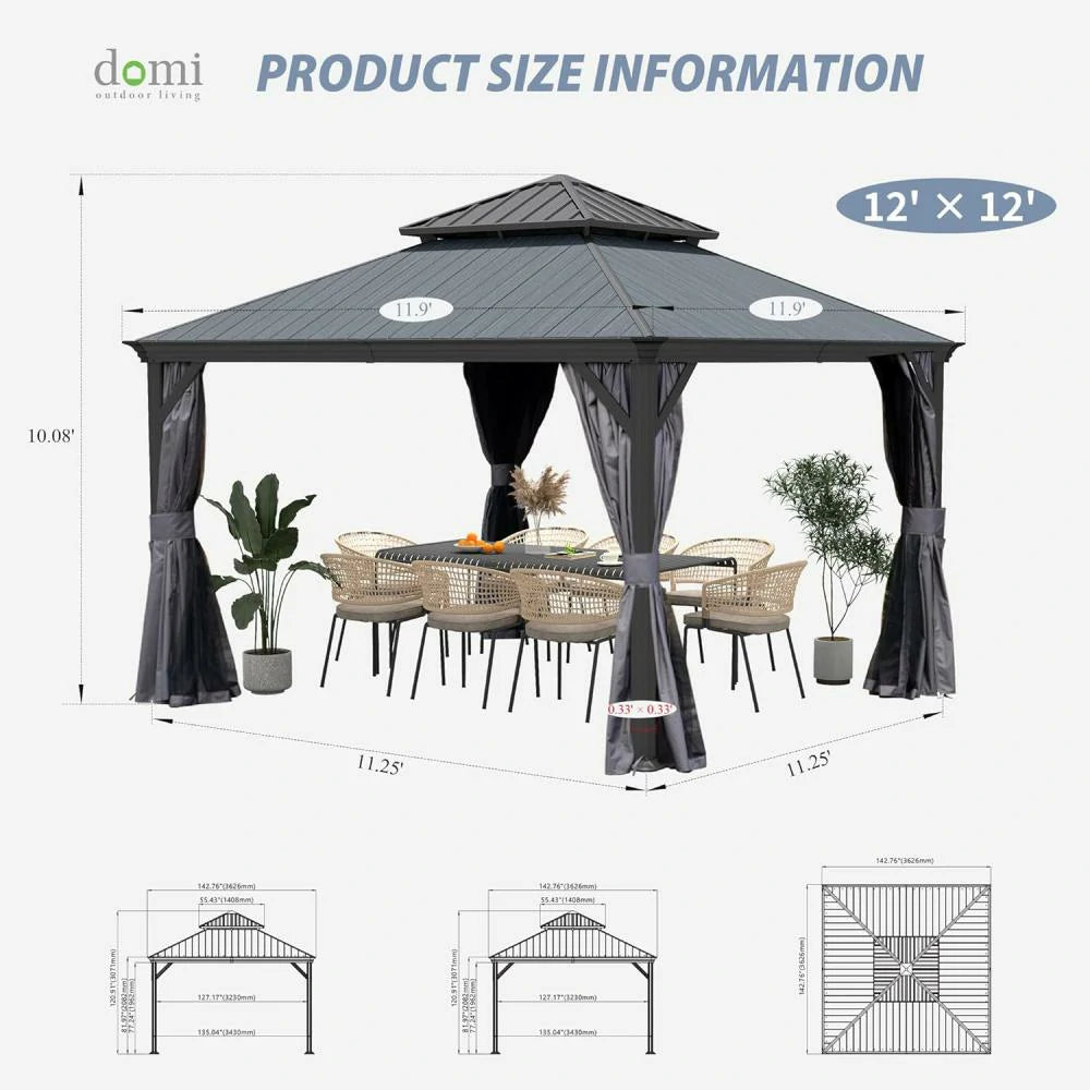 Resin Hardtop Gazebo Dark Gray with Drainage Gutters