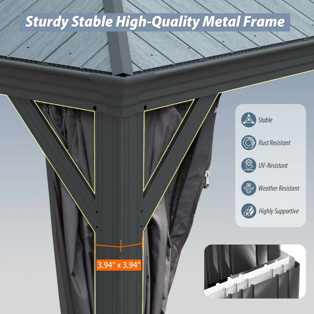 Resin Hardtop Gazebo Dark Gray with Drainage Gutters