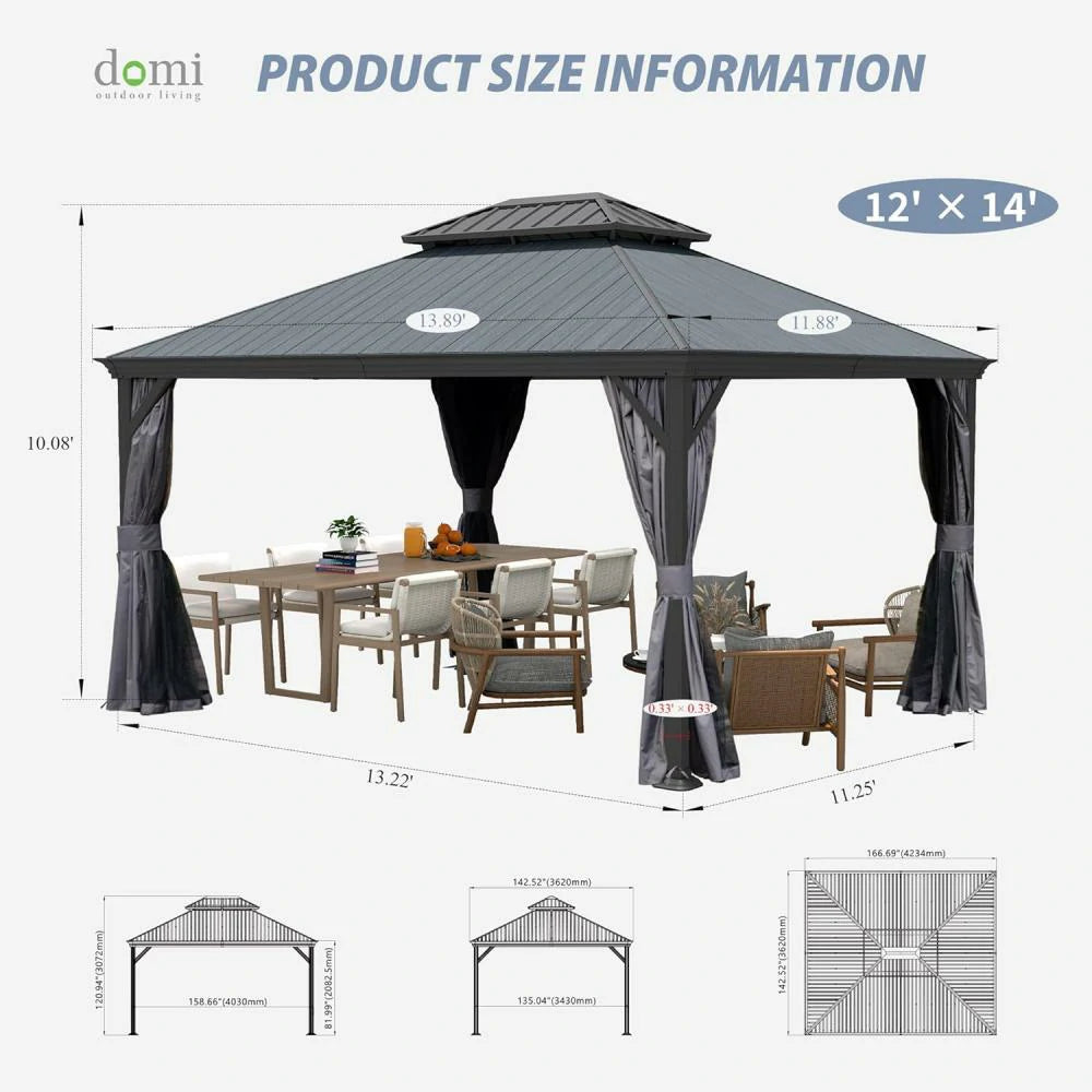 Domi Outdoor Living Hardtop Gazebo Resin Roof#size_12'x14'