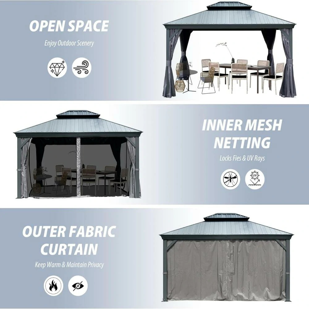 Domi Outdoor Living Hardtop Gazebo Resin Roof#size_12'x14'