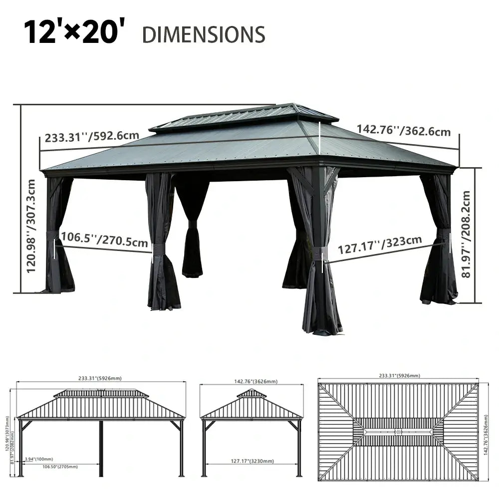 Domi Outdoor Living Hardtop Gazebo Resin Roof#size_12'x20'
