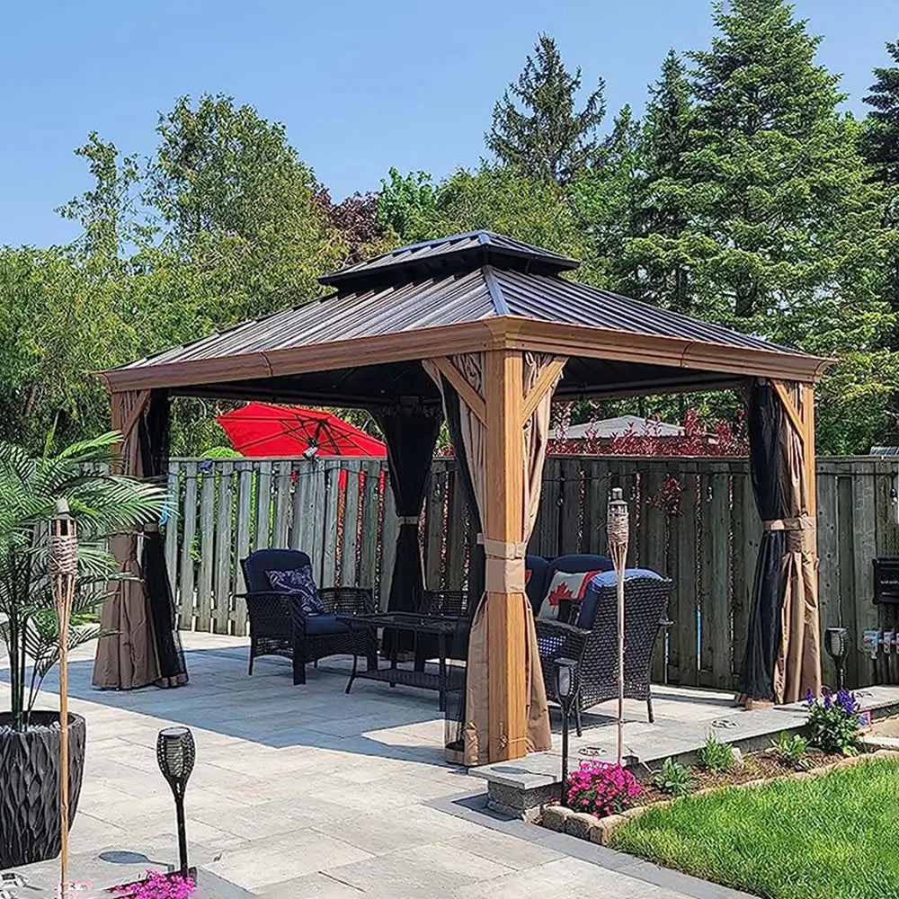 Domi Hardtop Gazebo Wood-looking Aluminum Frame