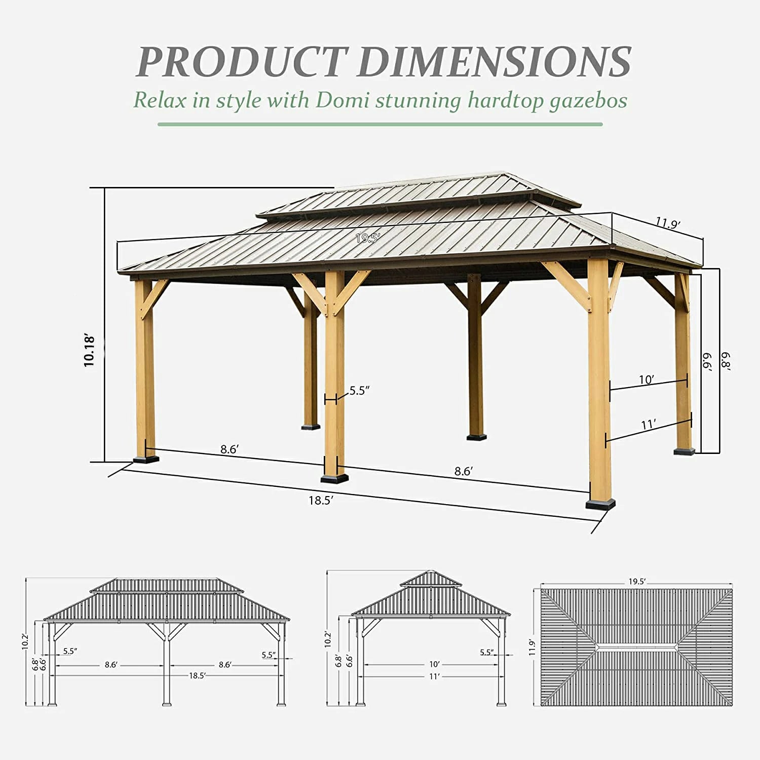 Domi Outdoor Living wood gazebo#size_12' x 20'