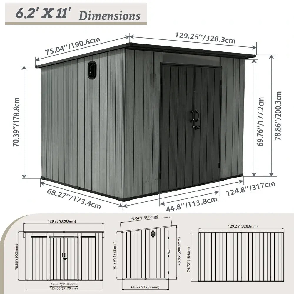 Domi Outdoor Living resin storage shed sloping roof#size_6.2'x11'