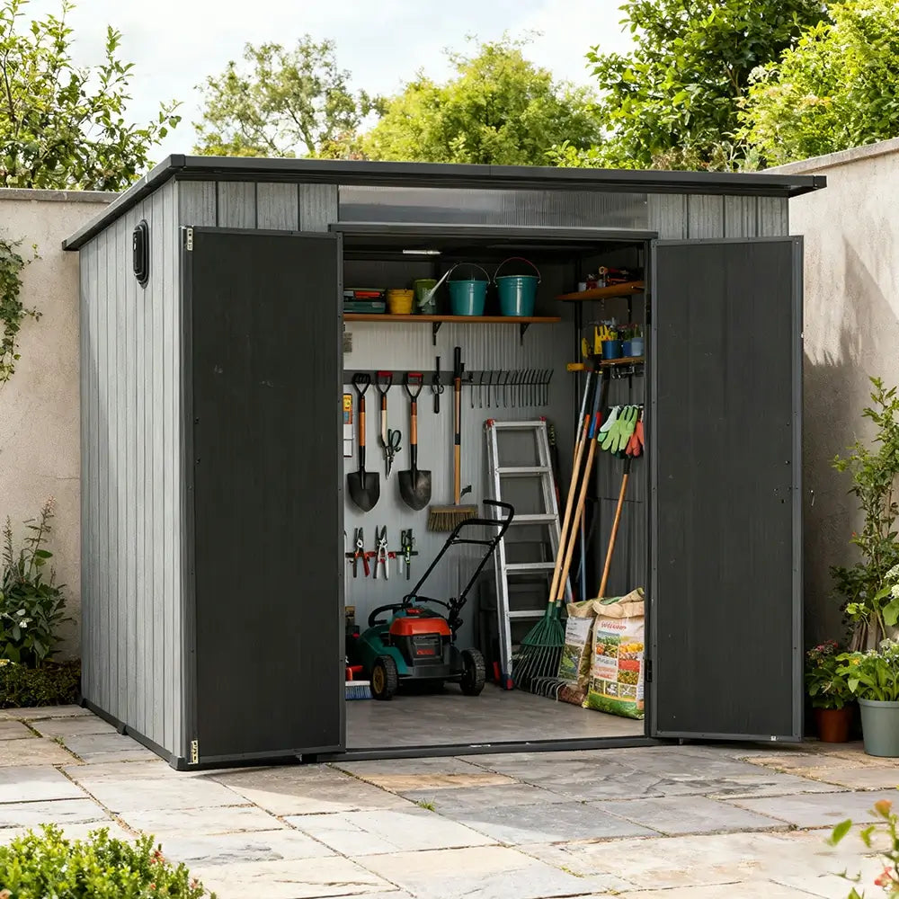 Domi Outdoor Living resin storage shed sloping roof#size_6.2'x9.3'