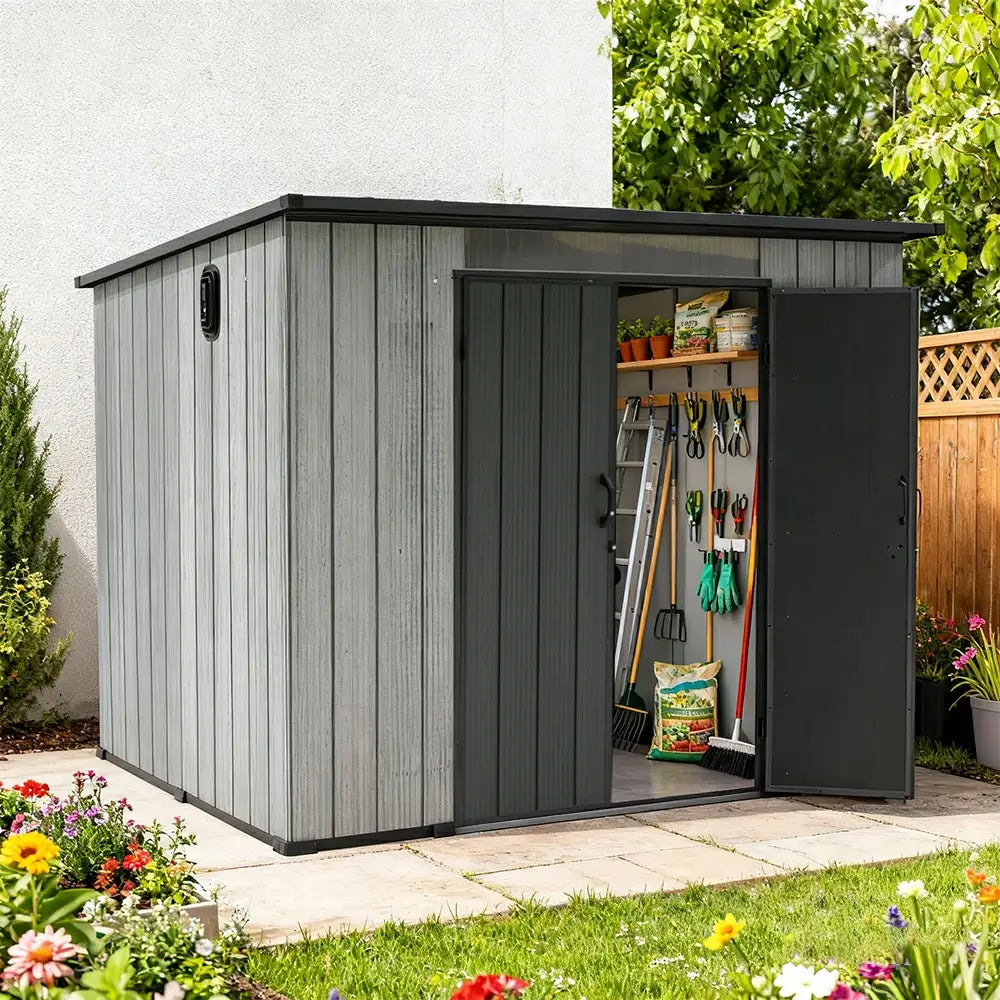 Domi Outdoor Living resin storage shed sloping roof#size_6.2'x9.3'