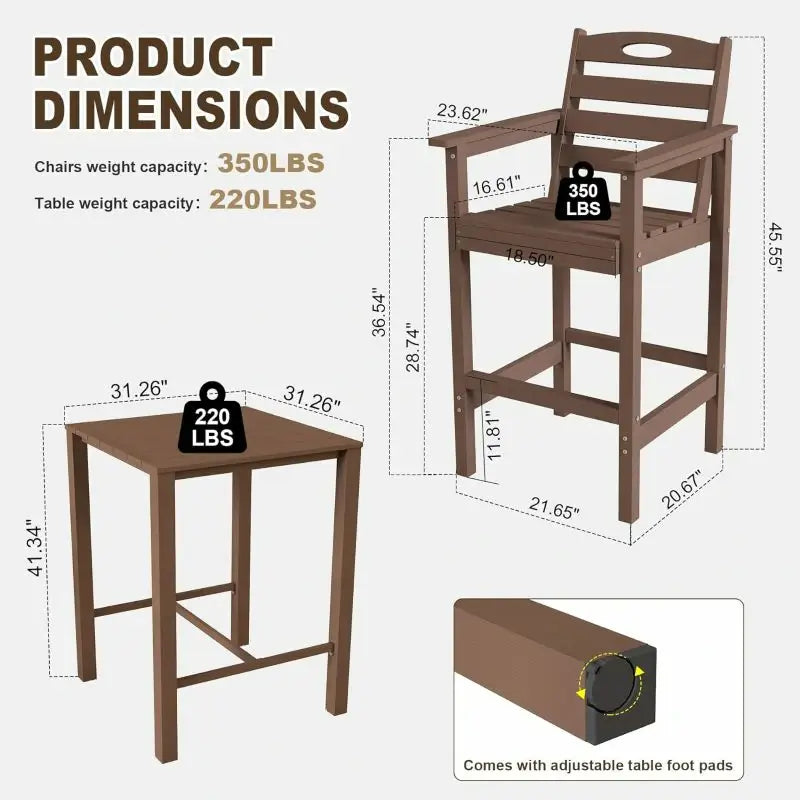 HDPE Patio Bar Set#color_brown