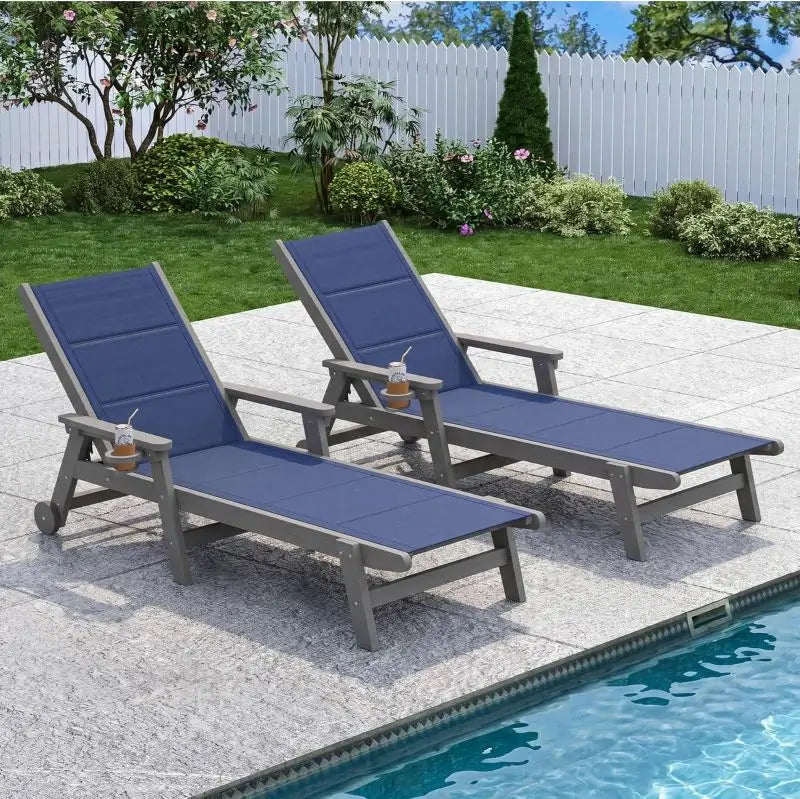 Domi Outdoor Living HDPE Sling Chaise Lounge#color_navy blue
