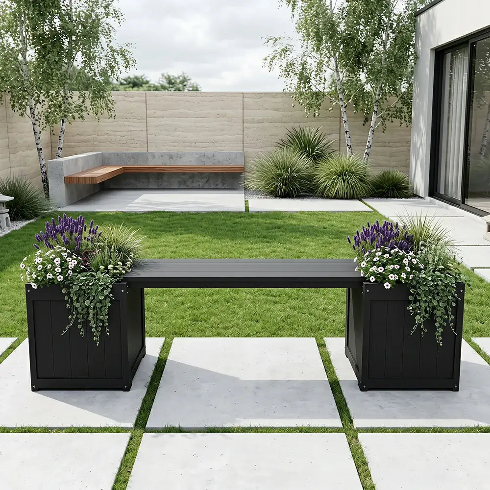 HDPE Planter Bench with Flower Boxes