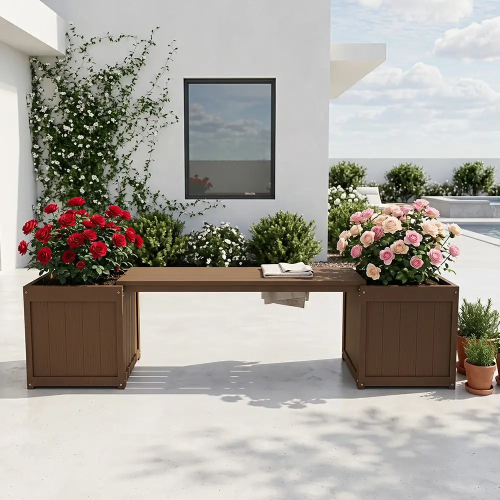 HDPE Planter Bench with Flower Boxes