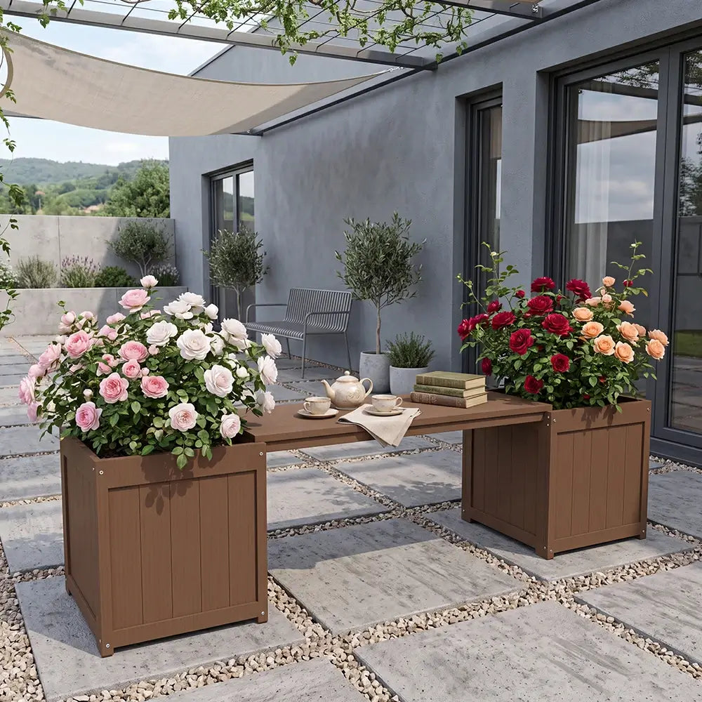 HDPE Planter Bench with Flower Boxes