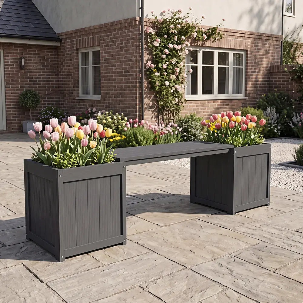 HDPE Planter Bench with Flower Boxes