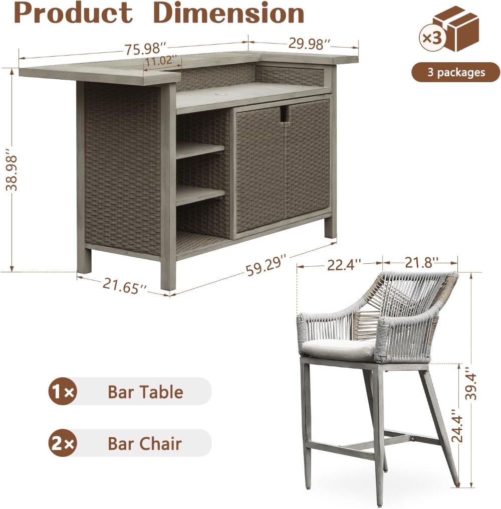 Aluminum Outdoor Bar Table#style_Bar Table + Two Stools