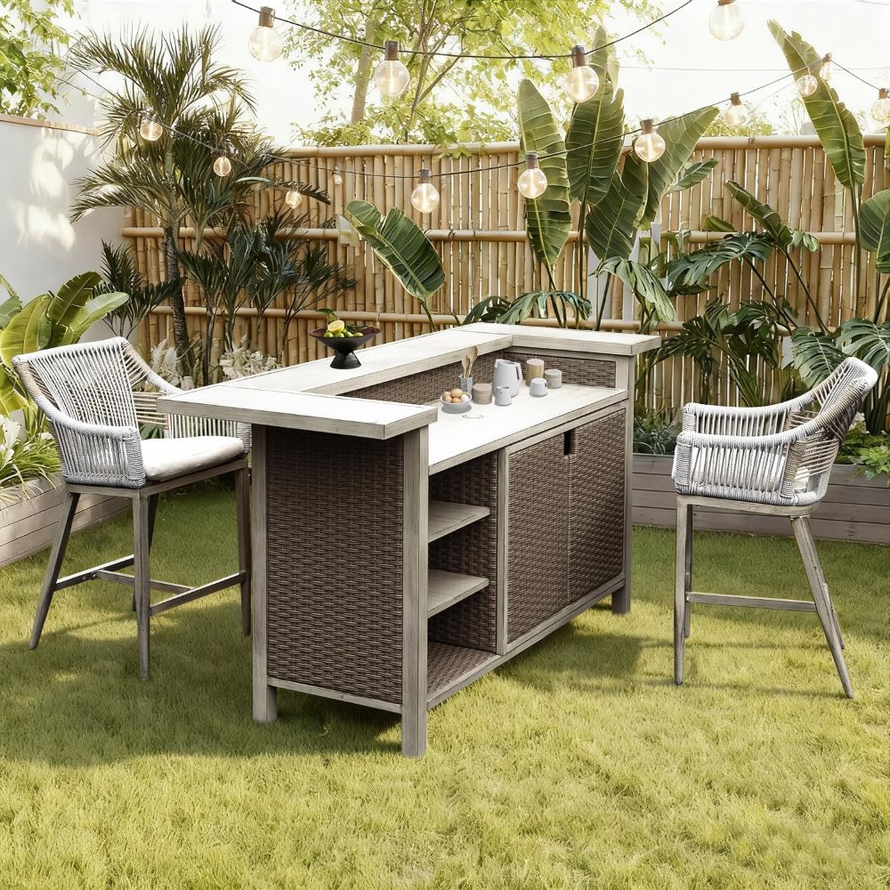 Aluminum Outdoor Bar Table#style_Bar Table + Two Stools