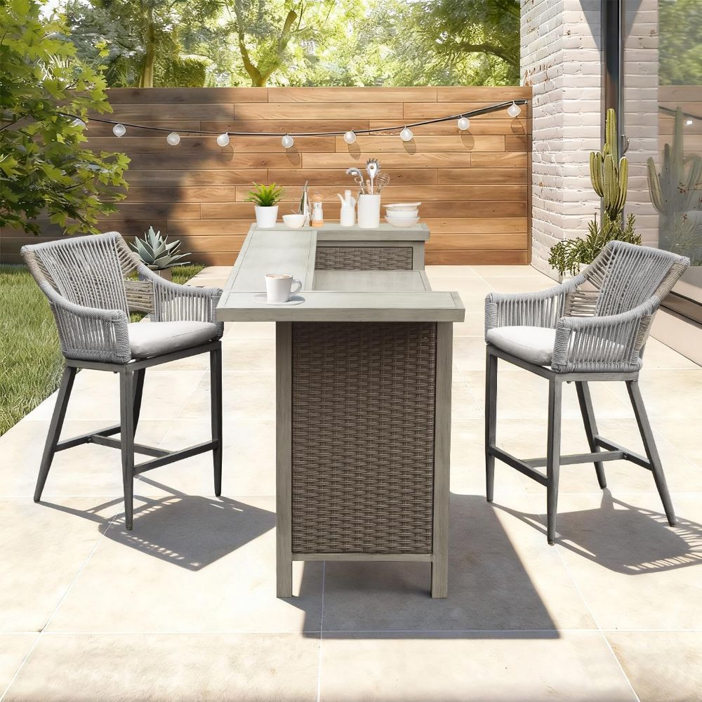 Aluminum Outdoor Bar Table#style_Bar Table + Two Stools
