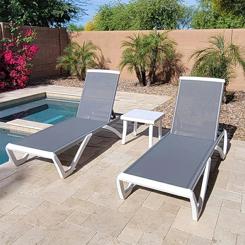 Adjustable Aluminum Patio Chaise Lounge Sunbathing Chair Set