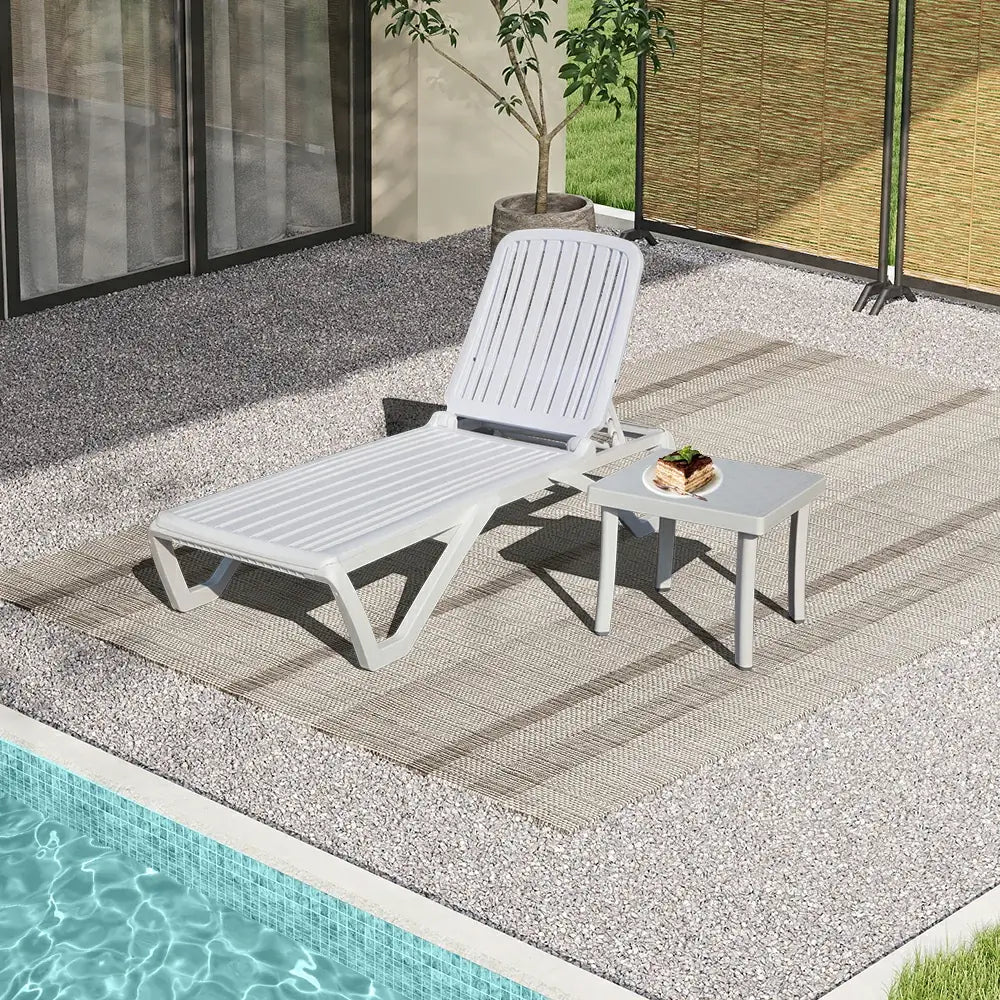 Domi White Plastic Patio Chaise Lounge Set#Set Option_1 Chair and 1 Table