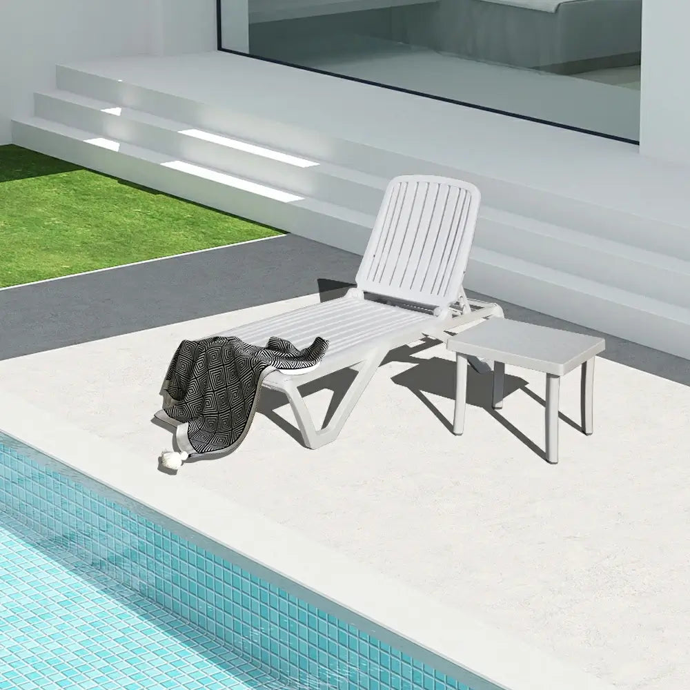 Domi White Plastic Patio Chaise Lounge Set#Set Option_1 Chair and 1 Table