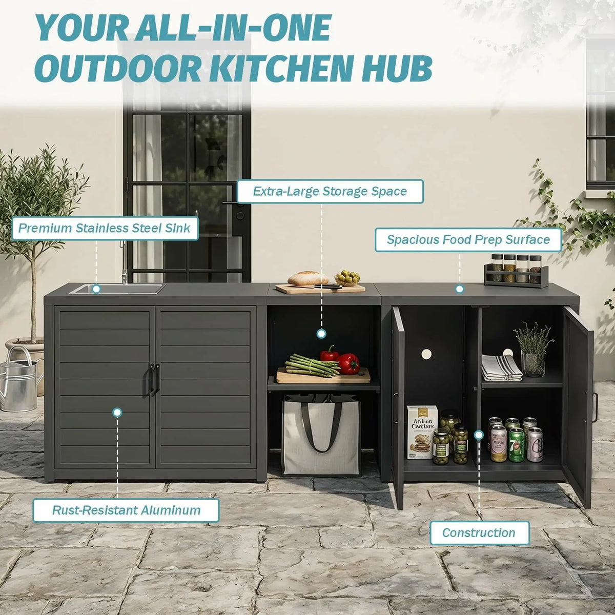 domi aluminum outdoor kitchen island#Color_gray