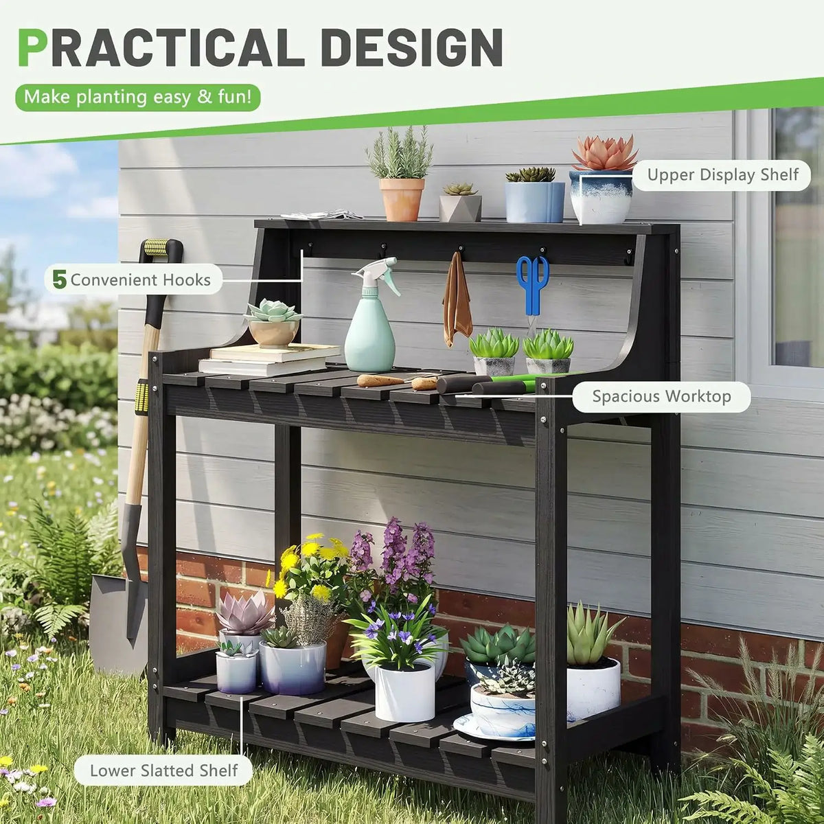 domi garden potting bench table#Color_black
