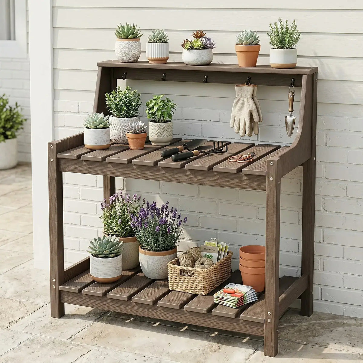 domi garden potting bench table#Color_dark brown
