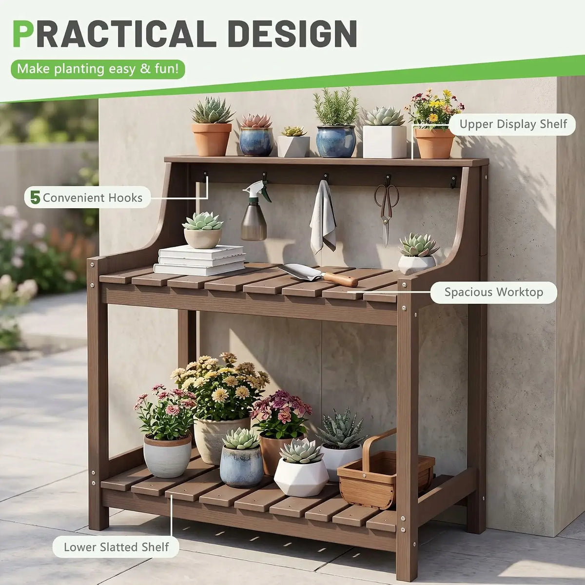 domi garden potting bench table#Color_dark brown