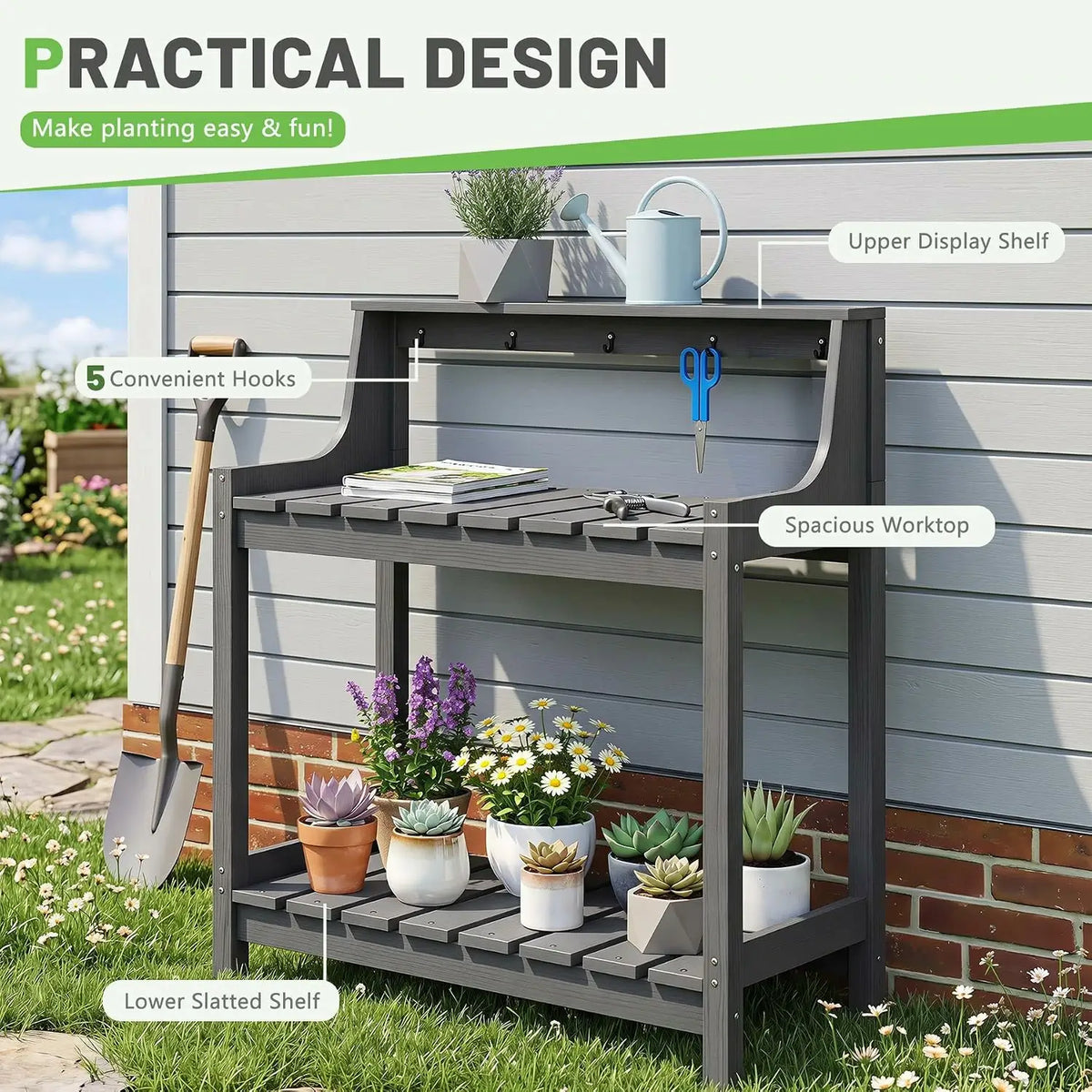 domi garden potting bench table#Color_gray