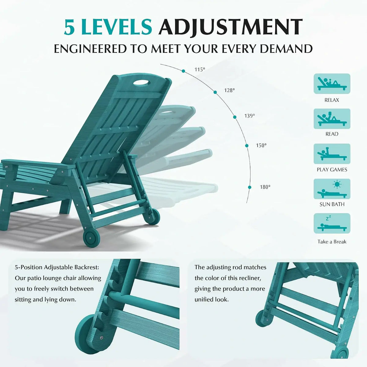 domi hdpe vertical slatted chaise lounge#Color_turquoise blue