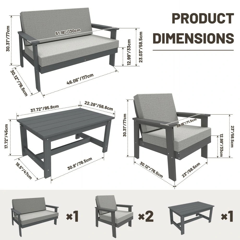 domi HDPE outdoor sofa set of 4#Color_gray