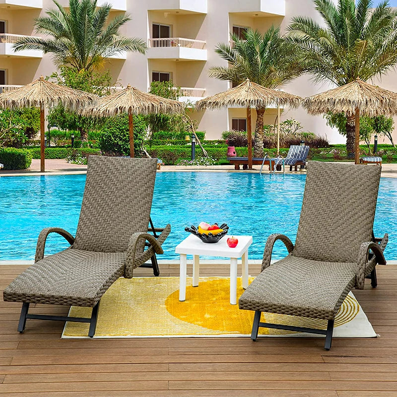 Domi Rattan Chaise Lounge#color_brown w/ armrest