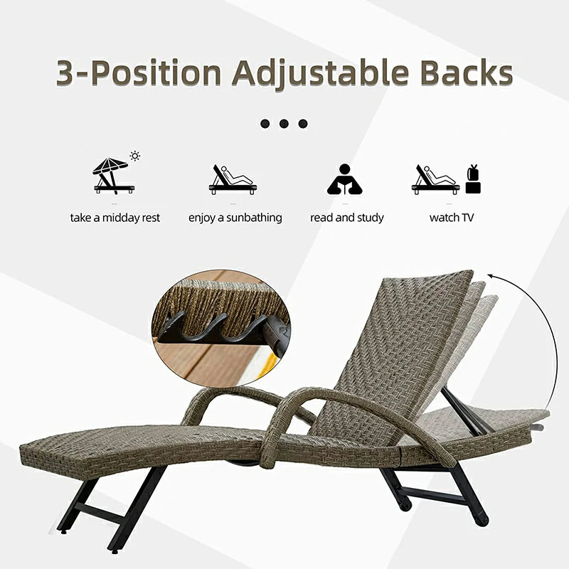 Domi Rattan Chaise Lounge#color_brown w/ armrest