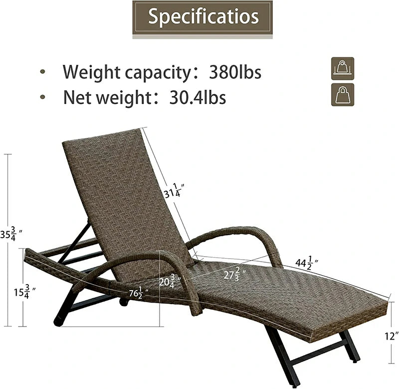 Domi Rattan Chaise Lounge#color_brown w/ armrest