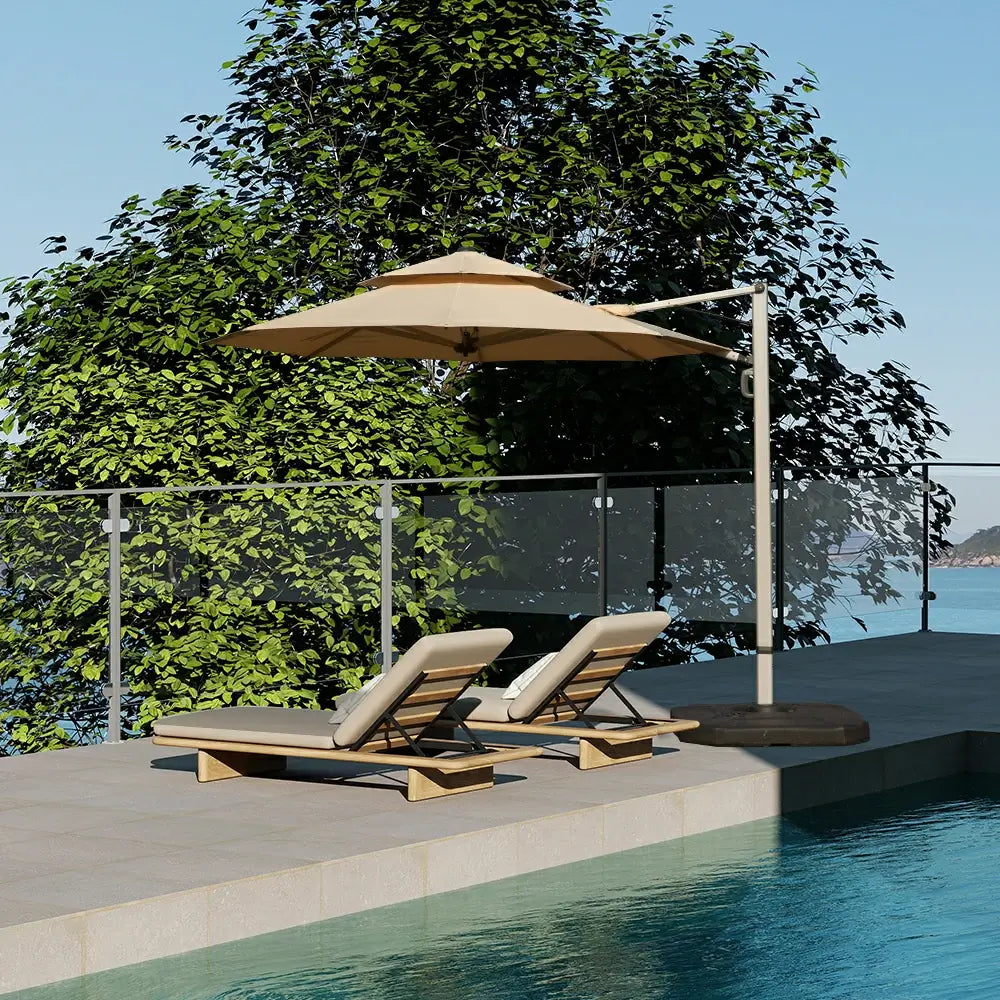 Domi Outdoor Living cantilever umbrella with foot pedal#color_Beige